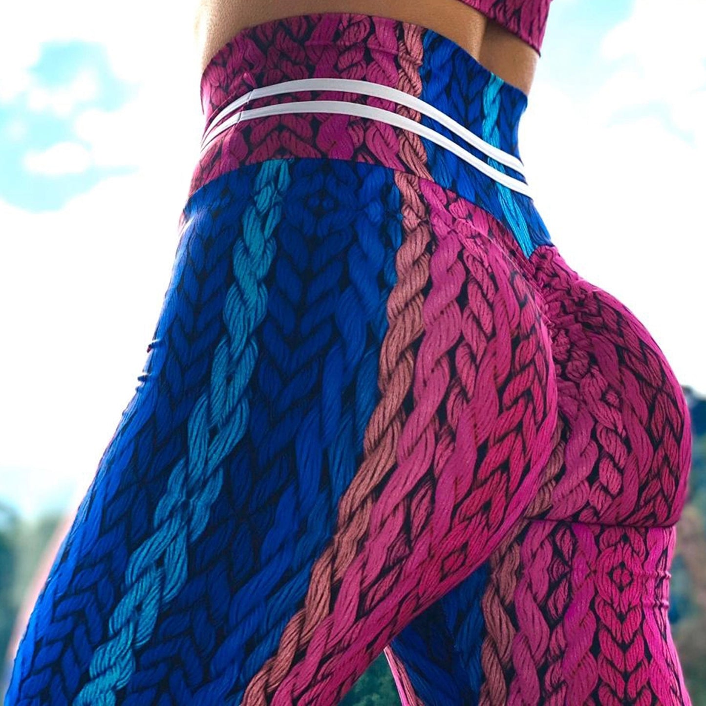 Colorful Hemp Rope Printed High Waist Sports Fitness Yoga Pants