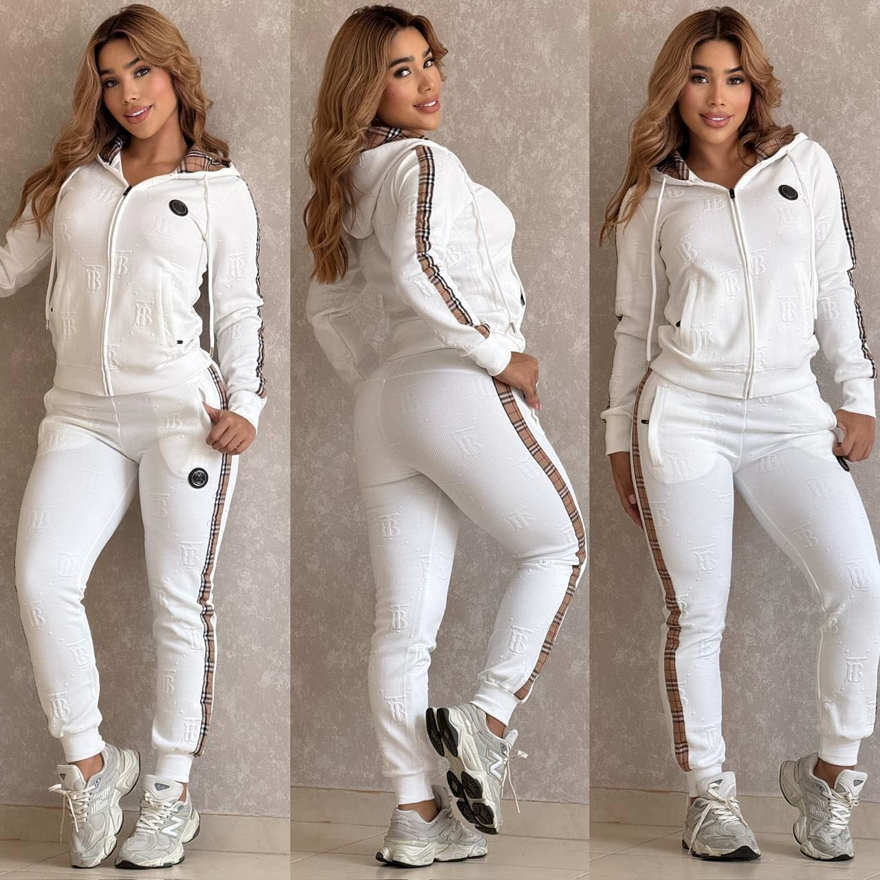 Stylish and Elegant Jacquard Zip-up Hooded Two-piece Set