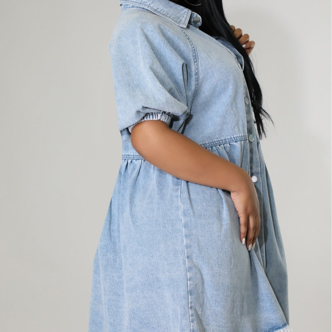 Comfortable Casual Cardigan Short Sleeve Lapel Shirt Denim Dress