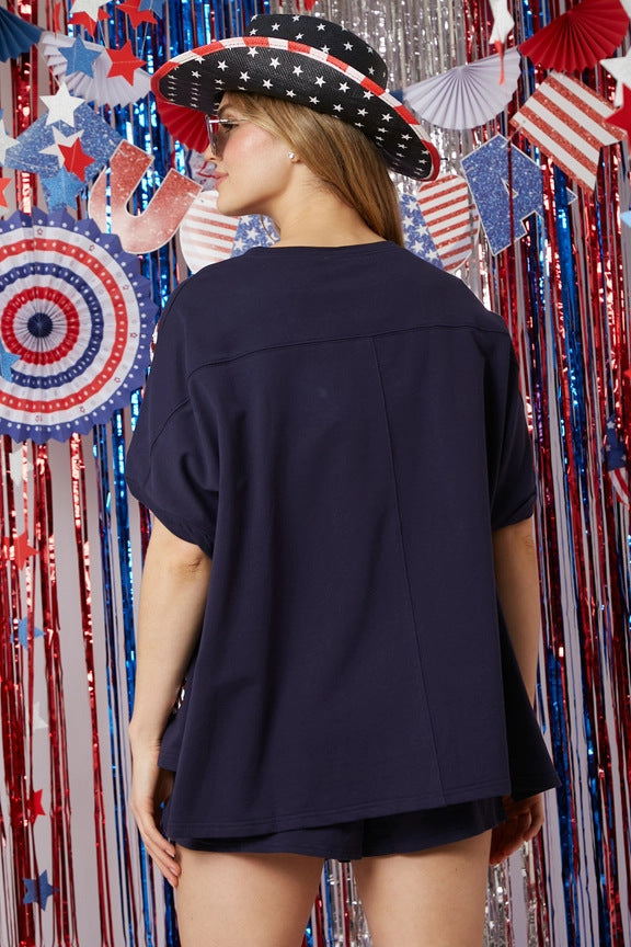 Summer New Independence Day Sequined Short Sleeve Shorts Set