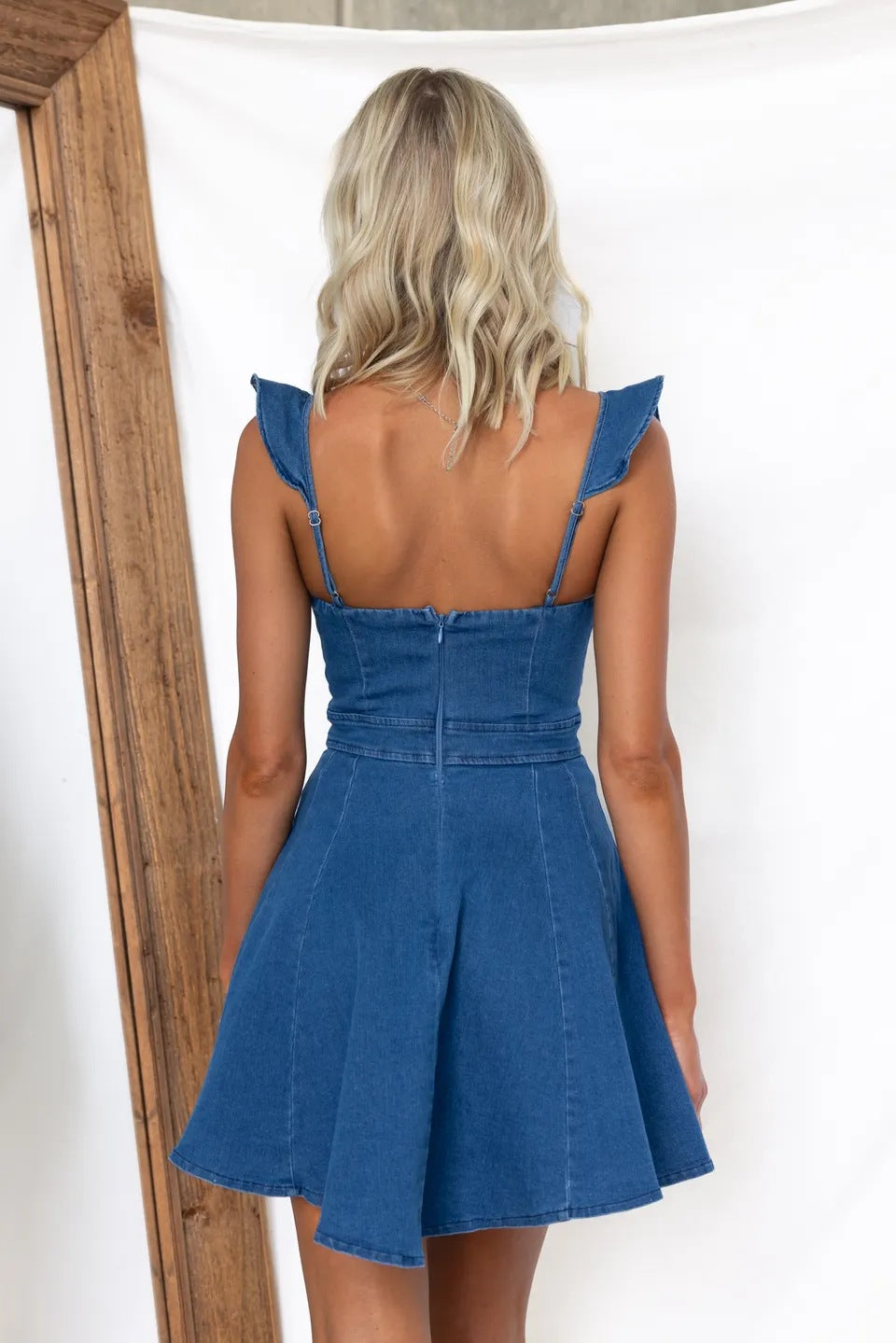 Summer Casual Flying Sleeves Backless Denim Dress