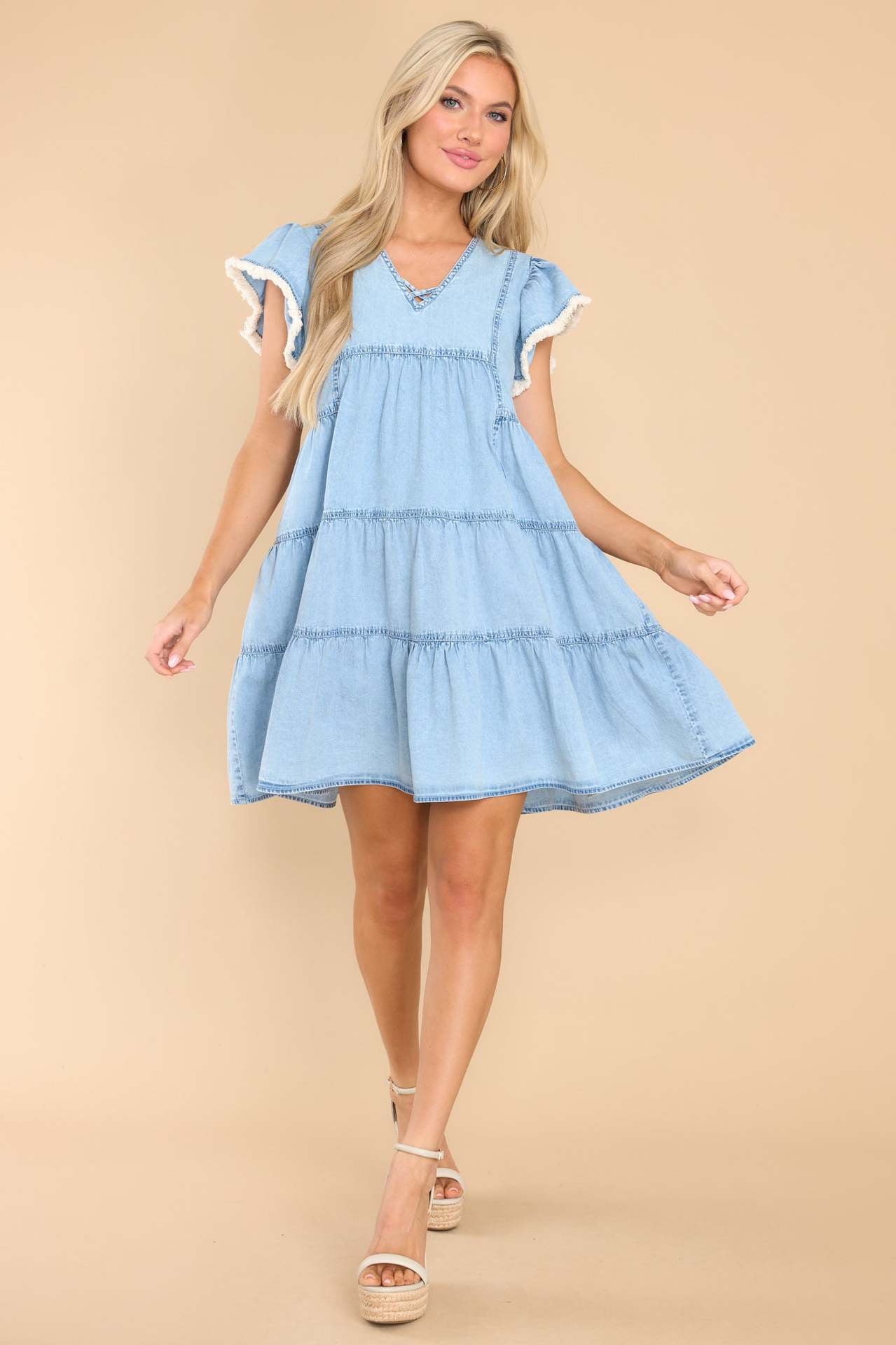 Fashion Loose Ruffle Sleeve Denim Short Sleeve Cake Dress