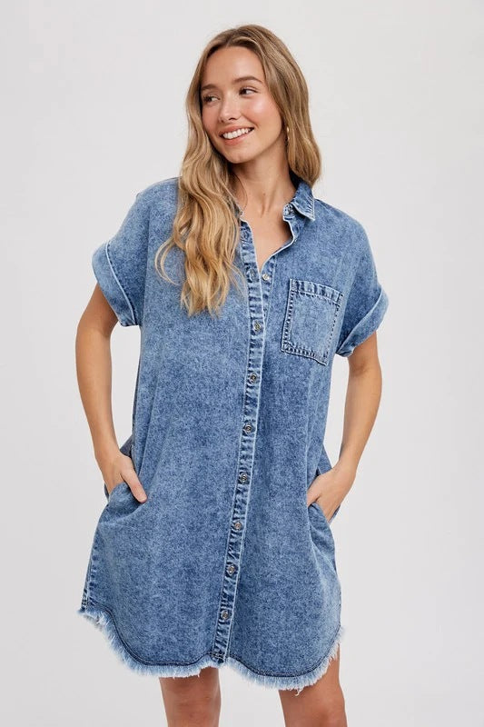 Versatile Loose Cardigan Denim Short-sleeved Dress