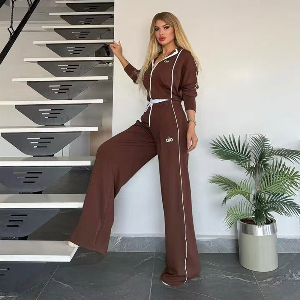 Embroidered Wide-leg Pants Hooded Jacket Sports Two-piece Set