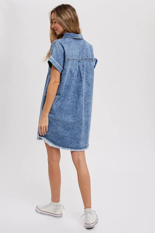 Versatile Loose Cardigan Denim Short-sleeved Dress