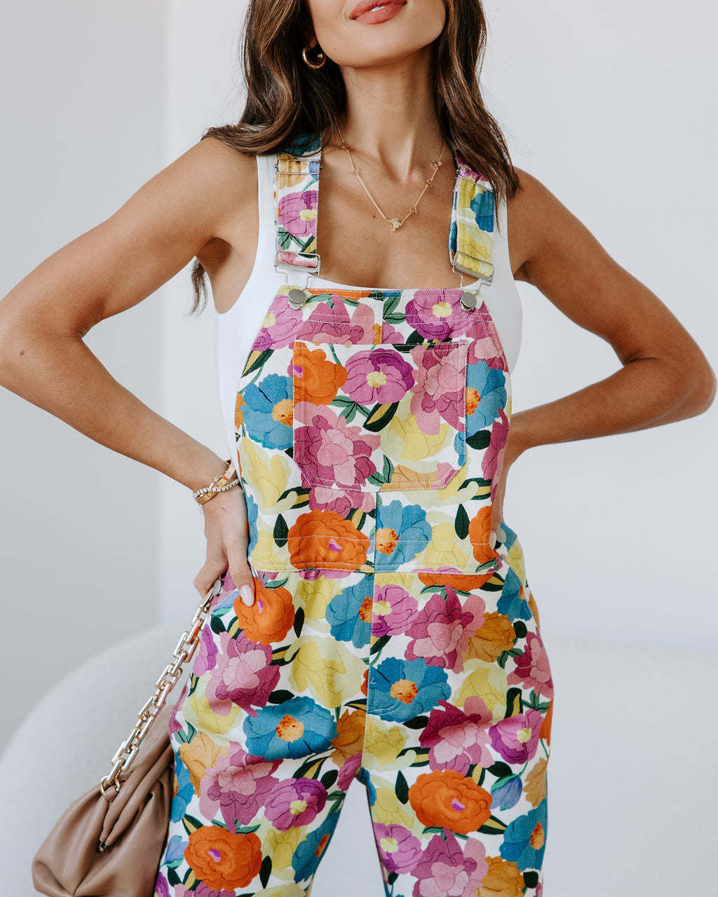 Fashionable and Casual Floral Print Loose Jumpsuit
