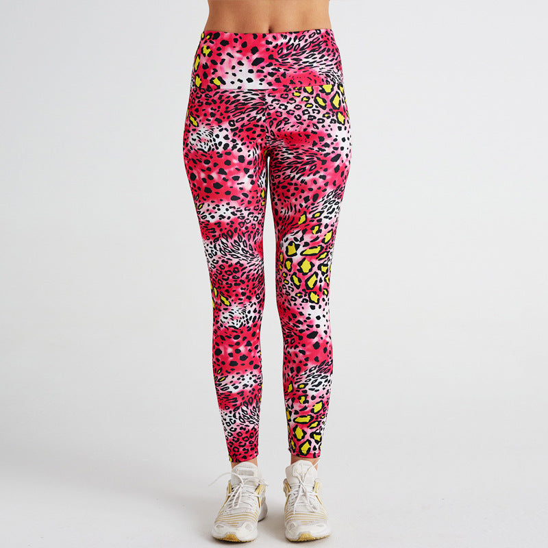 Pink Leopard Print High Waist Sports Fitness Yoga Pants