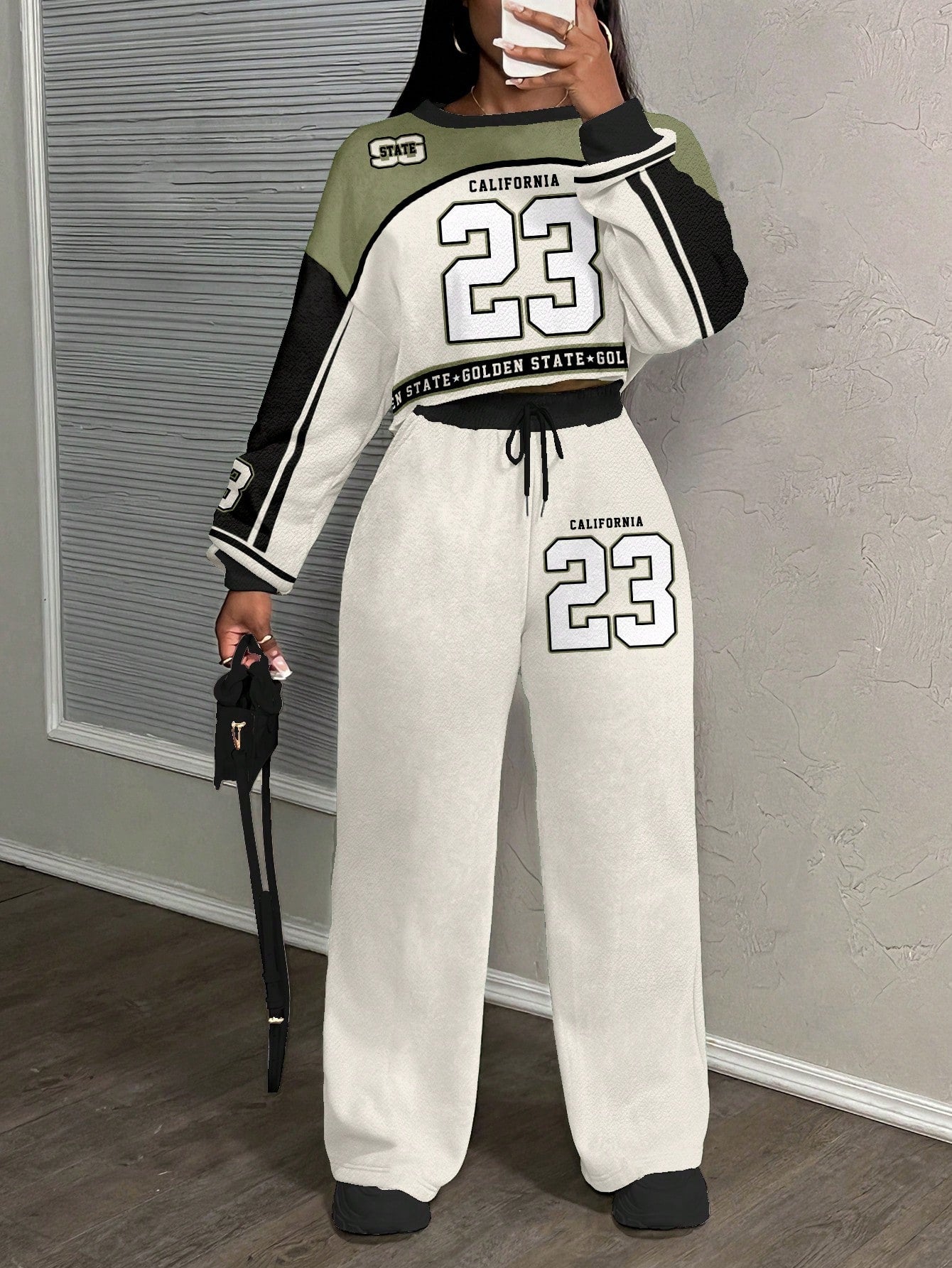 Casual Letter Print Crew Neck Sweatshirt and Pants Set