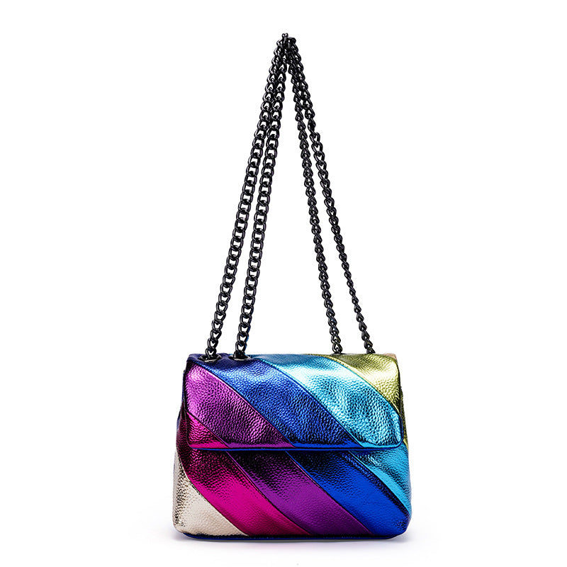 Rainbow Contrast Stitching Chain Eagle Head Shoulder Crossbody Bag