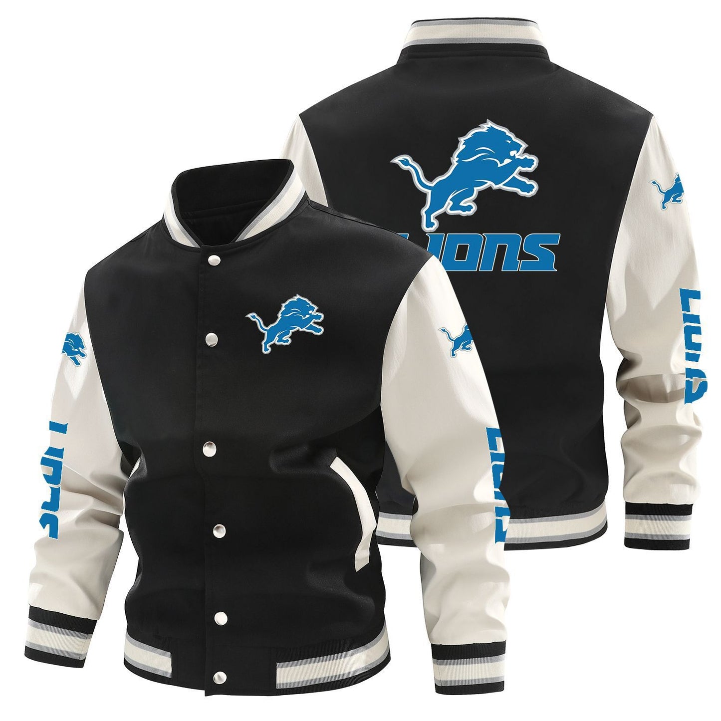 Detroit Lions Printed Sporty Loose-fit Baseball Jacket