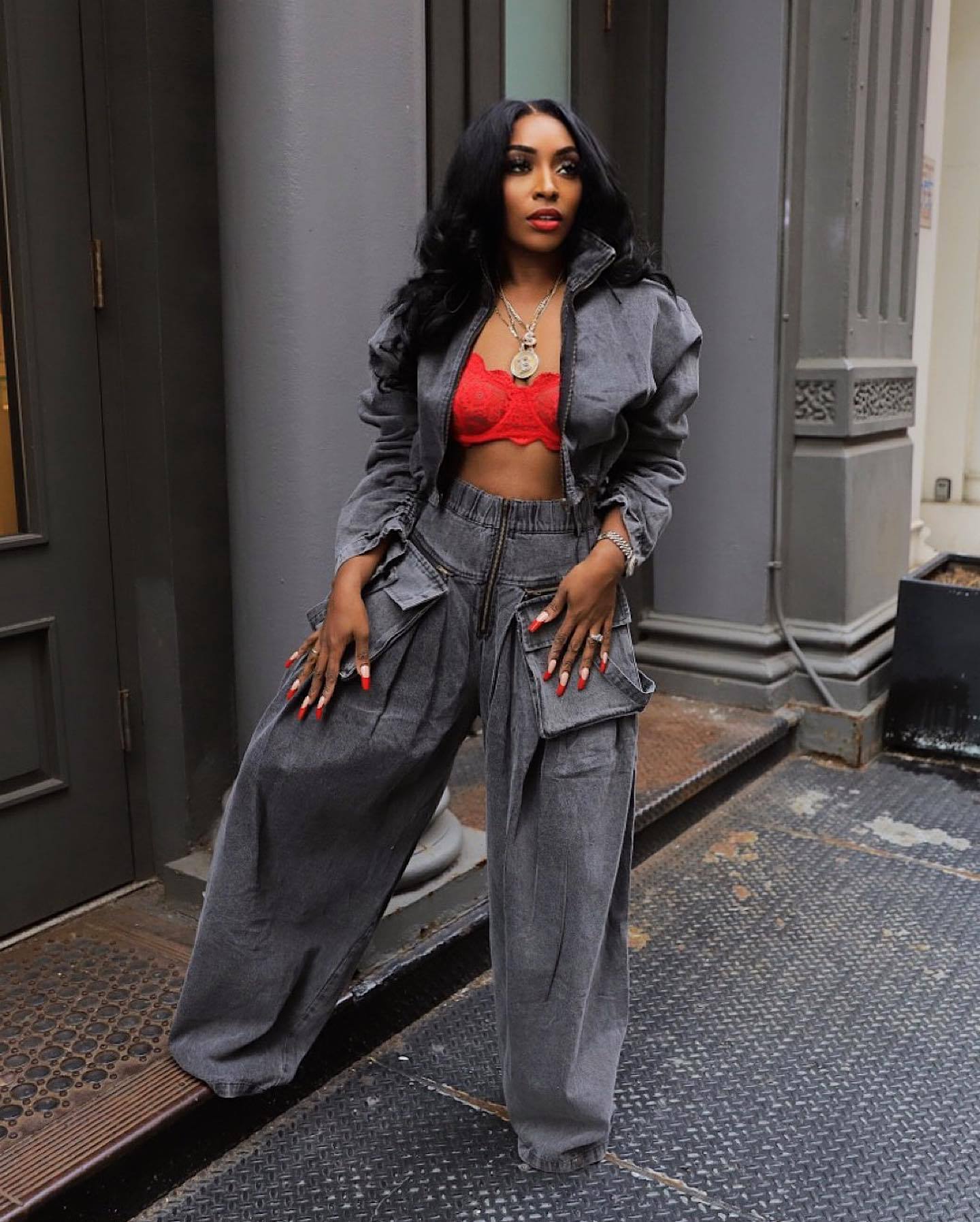 Fashion Retro Wide Leg Loose Heavy Denim Two-piece Suit