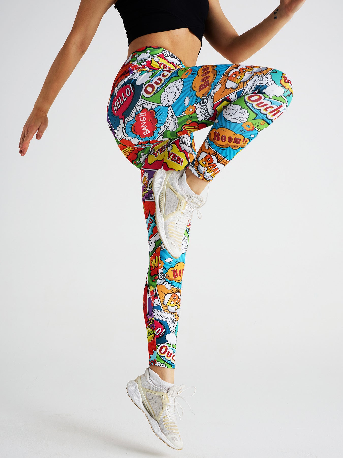 Cartoon Letter Print High Waist Sports Fitness Yoga Pants