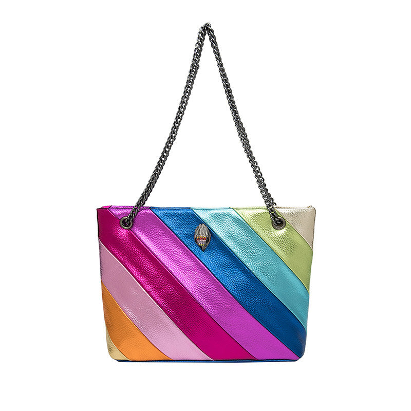Rainbow Contrast Patchwork Chain Eagle Head Crossbody Bag