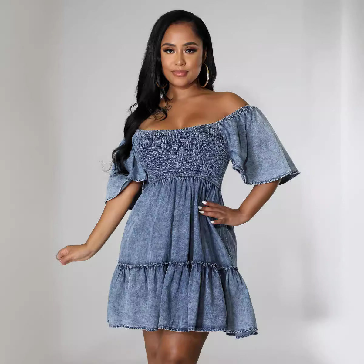 Temperament Commuting Pullover Loose Denim Short-sleeved Dress