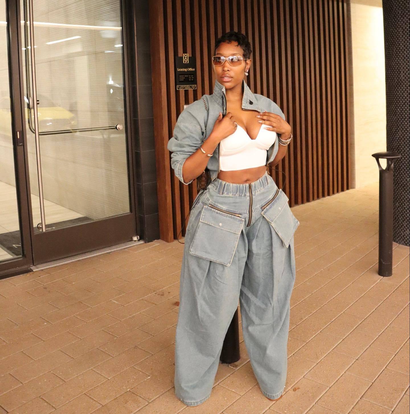 Fashion Retro Wide Leg Loose Heavy Denim Two-piece Suit