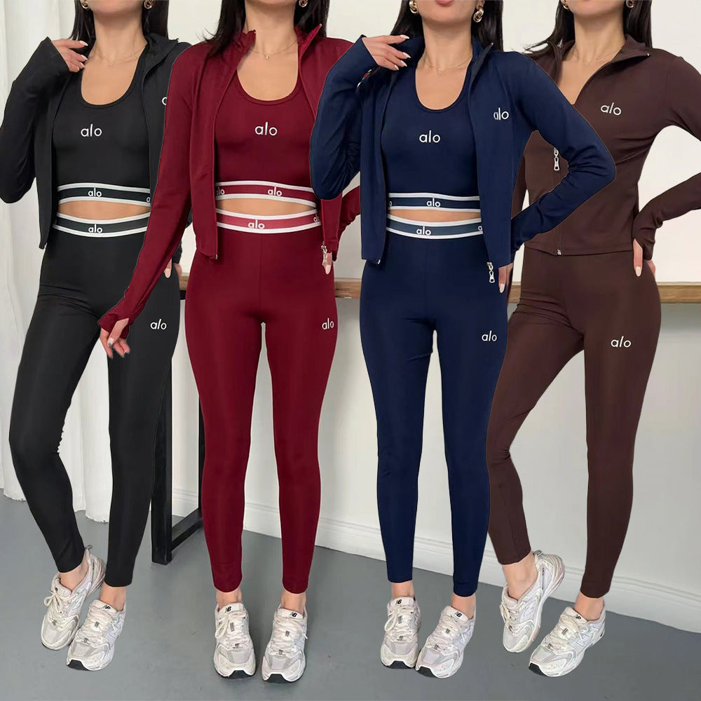 Fashionable Casual Embroidered Sports Yoga Three-piece Set