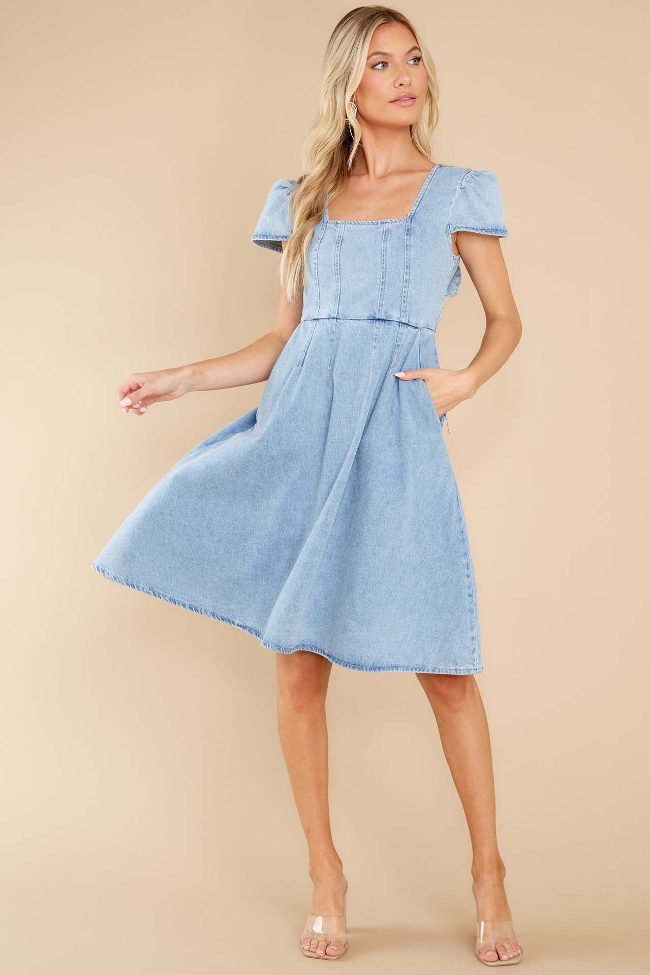 Temperament Commuting Solid Color Washed Denim A-line Dress