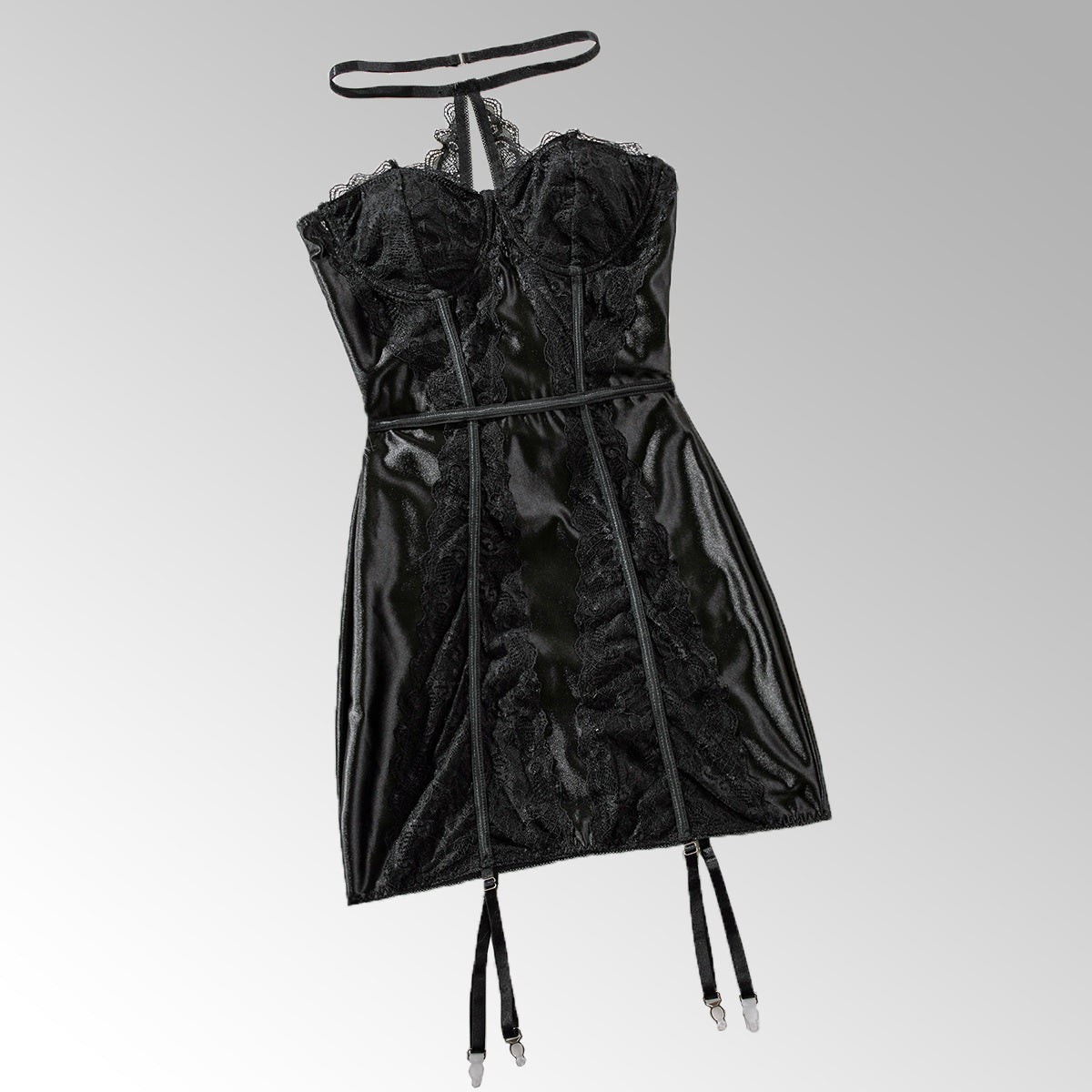 Hollow Lace Stitching Gathered Back Halter Neck Versatile Dress