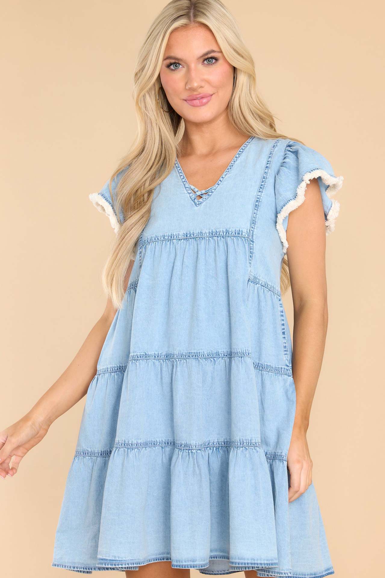 Fashion Loose Ruffle Sleeve Denim Short Sleeve Cake Dress
