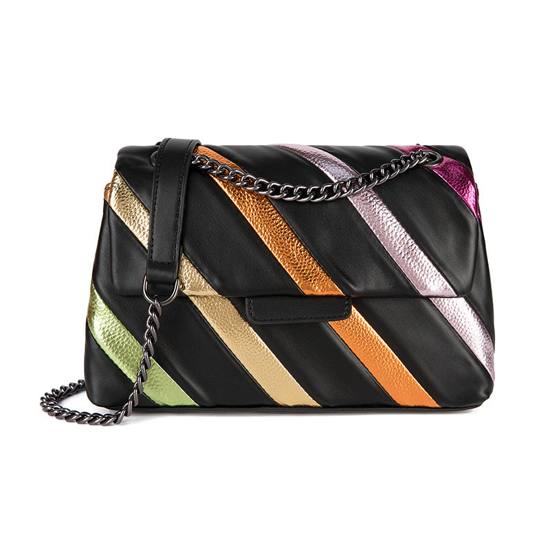 Rainbow Contrast Stitching Chain Shoulder Crossbody Bag
