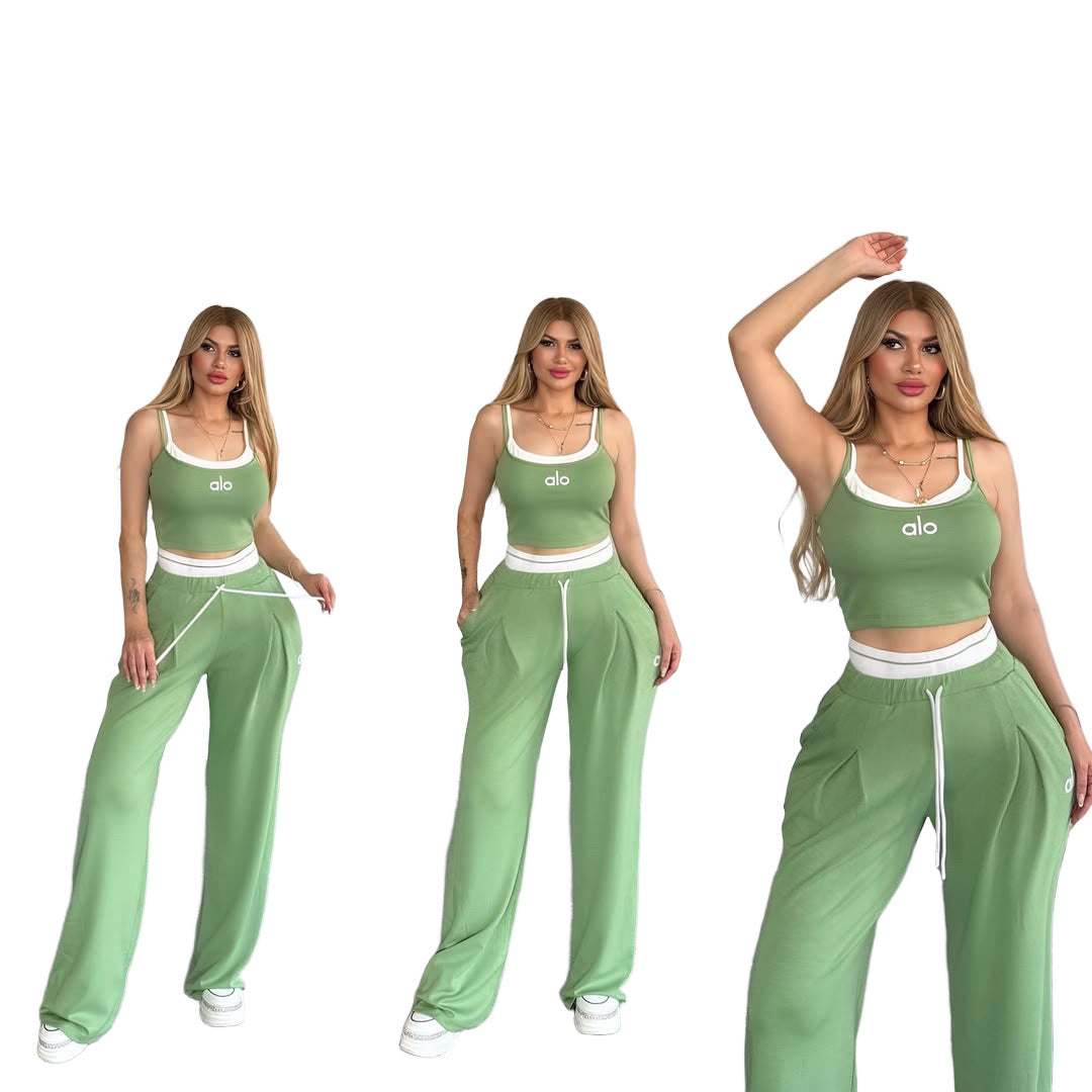 Stylish and Versatile Suspender Wide-leg Pants Casual Suit