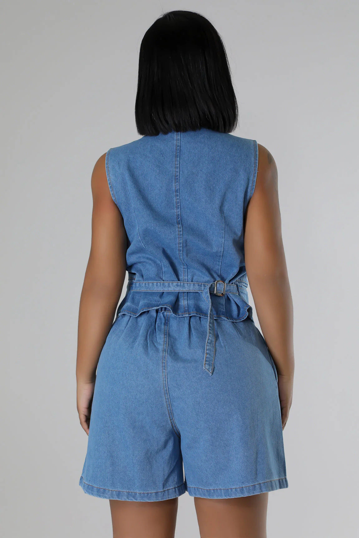 Fashion Casual Sleeveless High Waist Denim Shorts Set