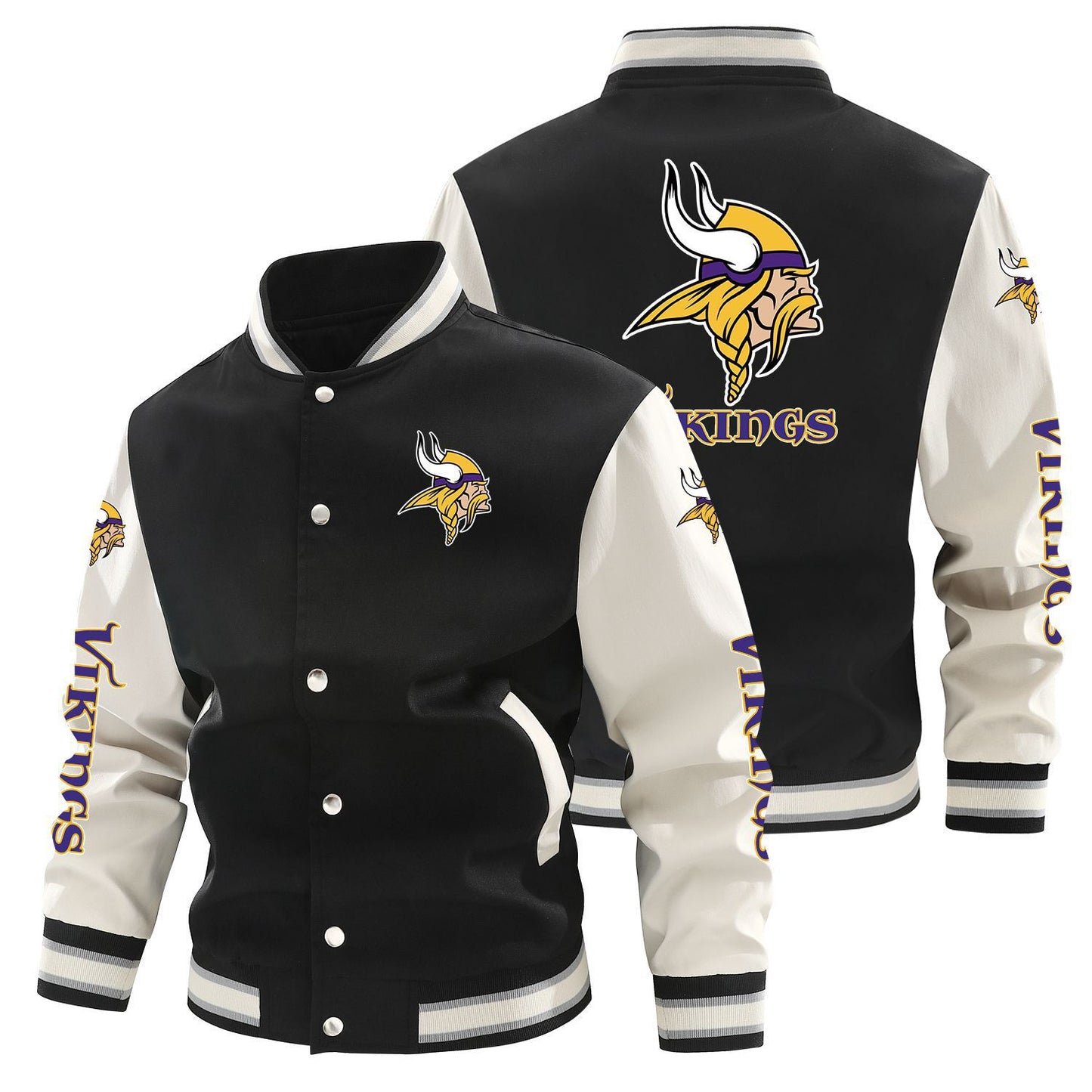 Minnesota Vikings Printed Sporty Loose-fit Baseball Jacket