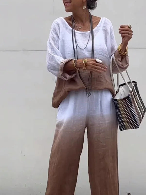 Fashionable Linen Gradient Two-piece Suit