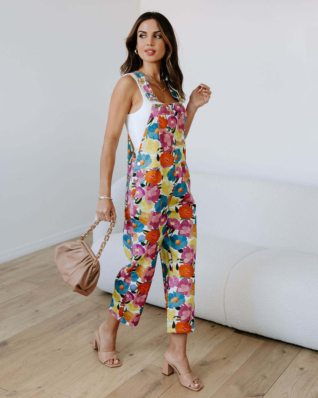 Fashionable and Casual Floral Print Loose Jumpsuit