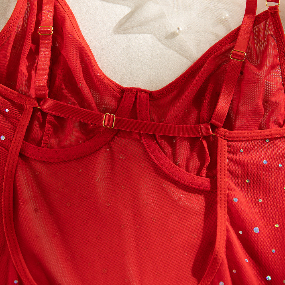 Sequined Sexy Mesh Temptation Dress Four-piece Set