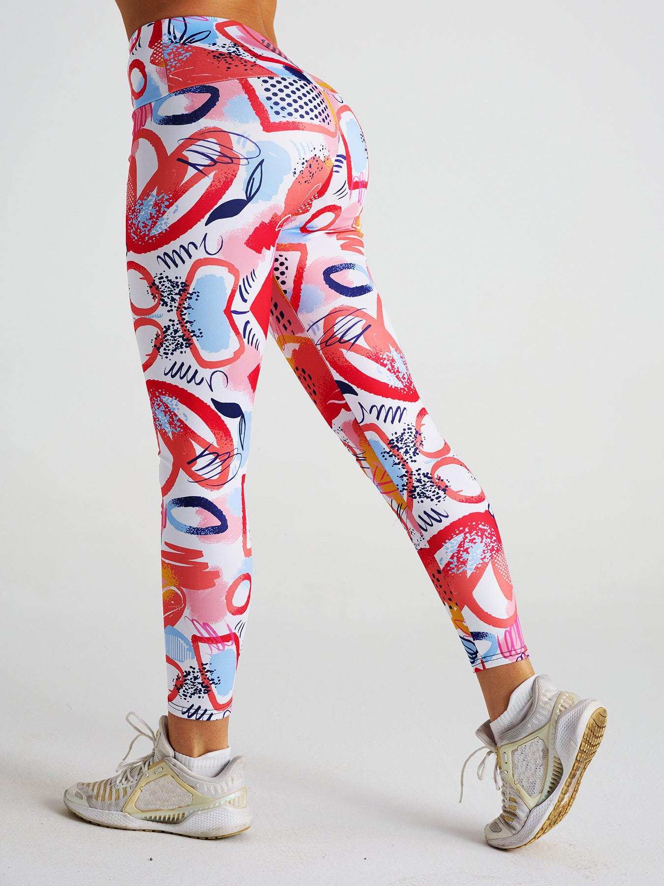 Pink Love Print High Waist Sports Fitness Yoga Pants