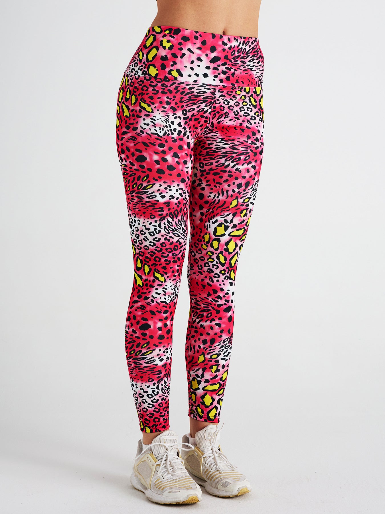 Pink Leopard Print High Waist Sports Fitness Yoga Pants