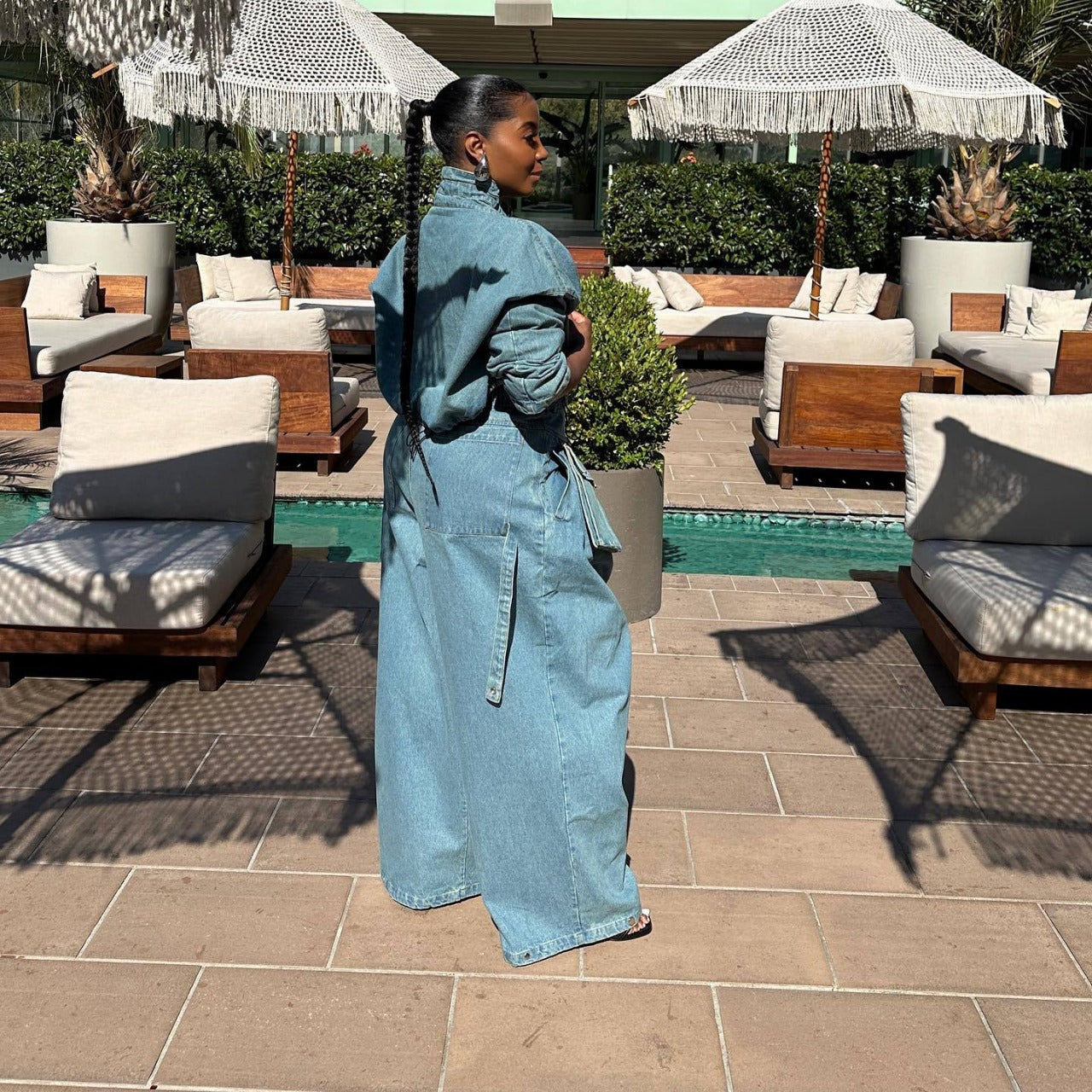 Fashion Retro Wide Leg Loose Heavy Denim Two-piece Suit
