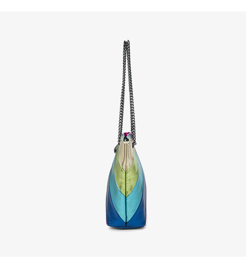 Rainbow Contrast Patchwork Chain Eagle Head Crossbody Bag