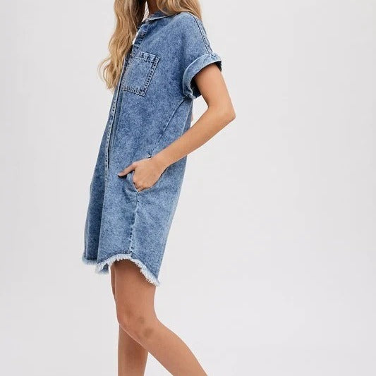 Versatile Loose Cardigan Denim Short-sleeved Dress
