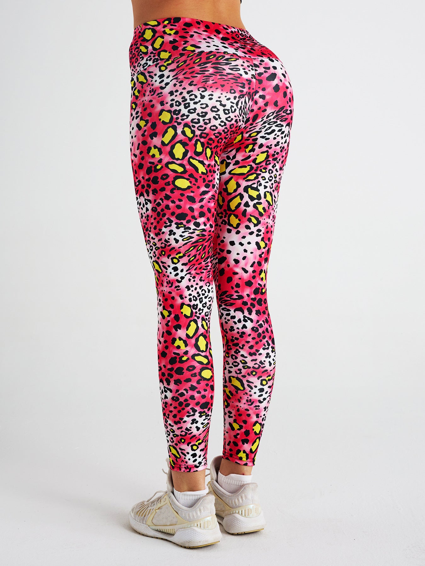 Pink Leopard Print High Waist Sports Fitness Yoga Pants