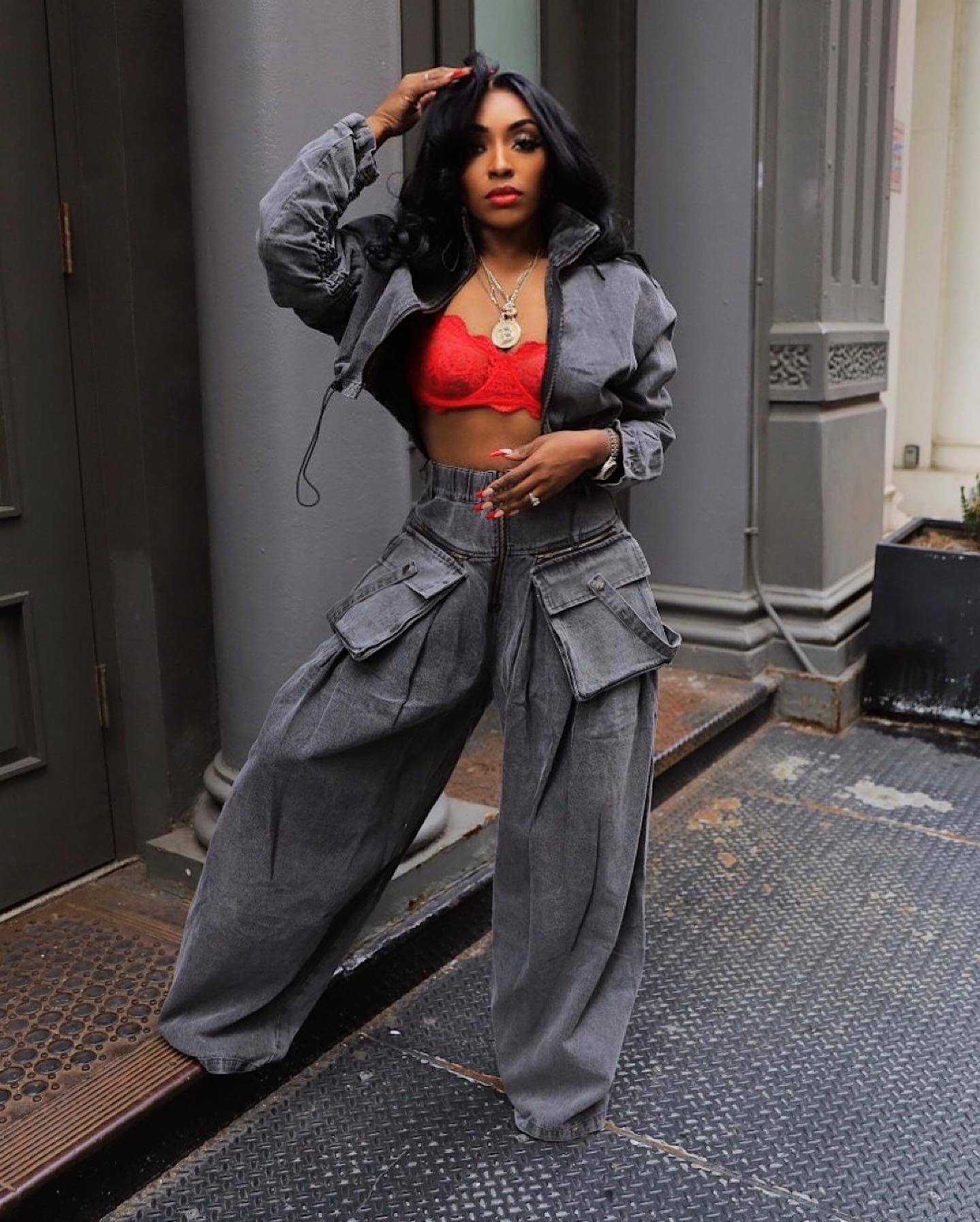 Fashion Retro Wide Leg Loose Heavy Denim Two-piece Suit