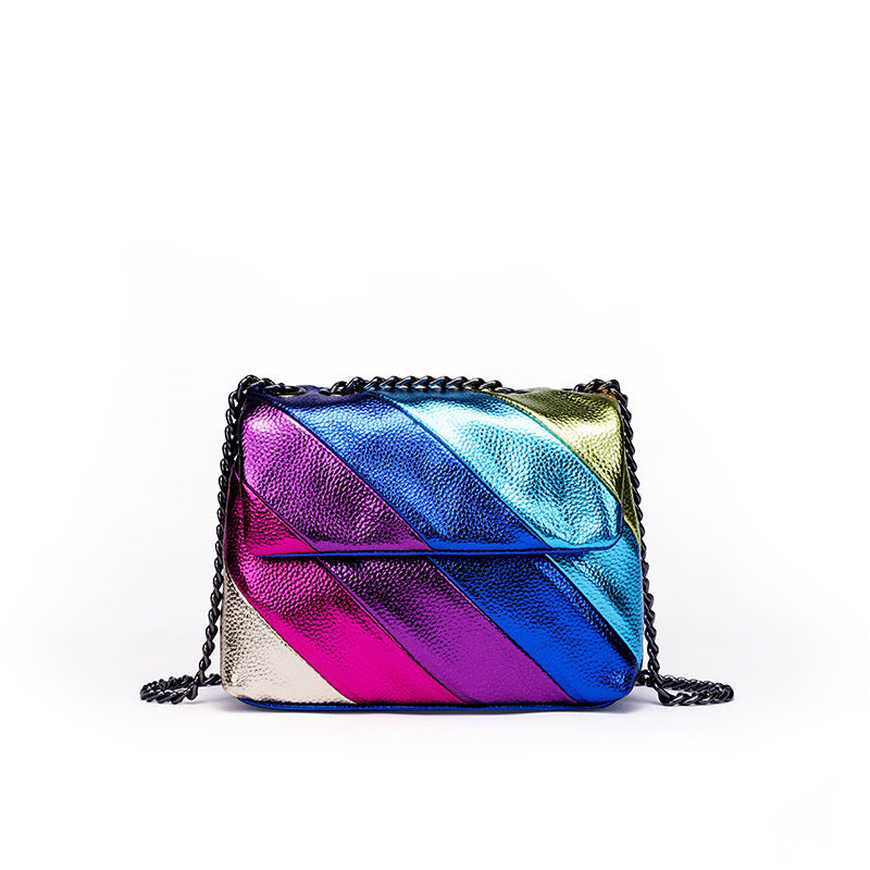 Rainbow Contrast Stitching Chain Eagle Head Shoulder Crossbody Bag