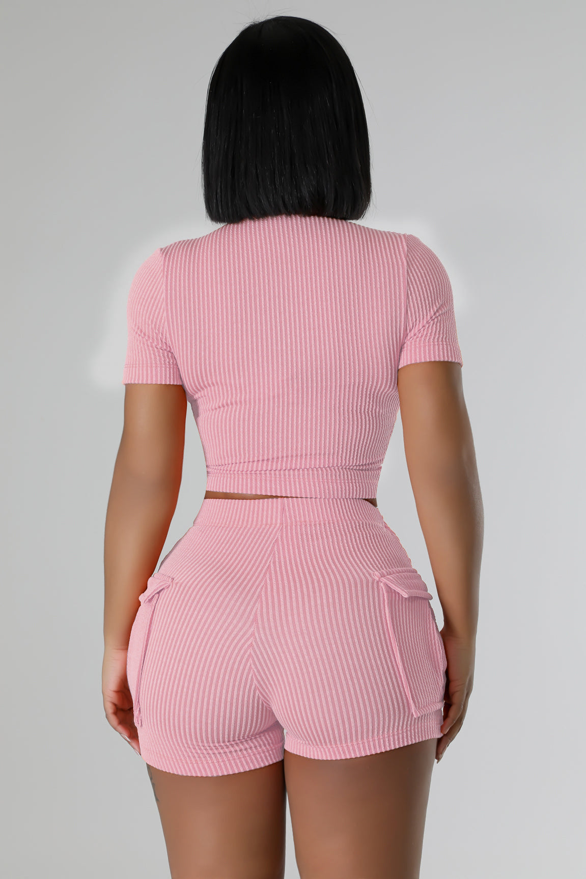 Fashion Two-way Zipper Casual Short-sleeved Shorts Suit