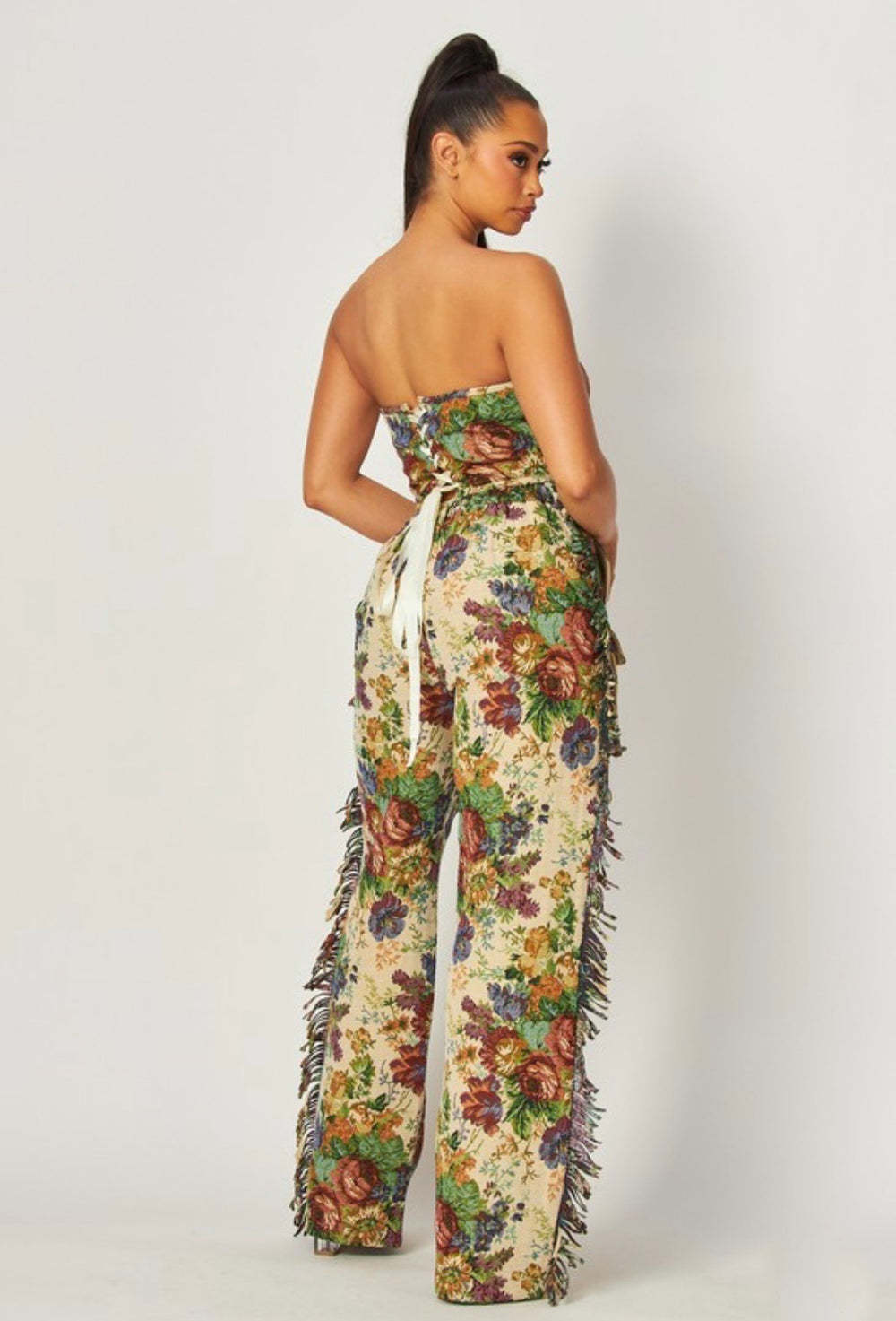 Lace-up Bustier Tassel Trousers Jacquard Fashion Suit