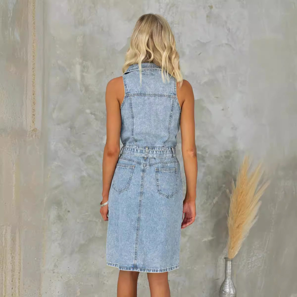 Fashion Casual Slim Fit Denim Sleeveless Dress