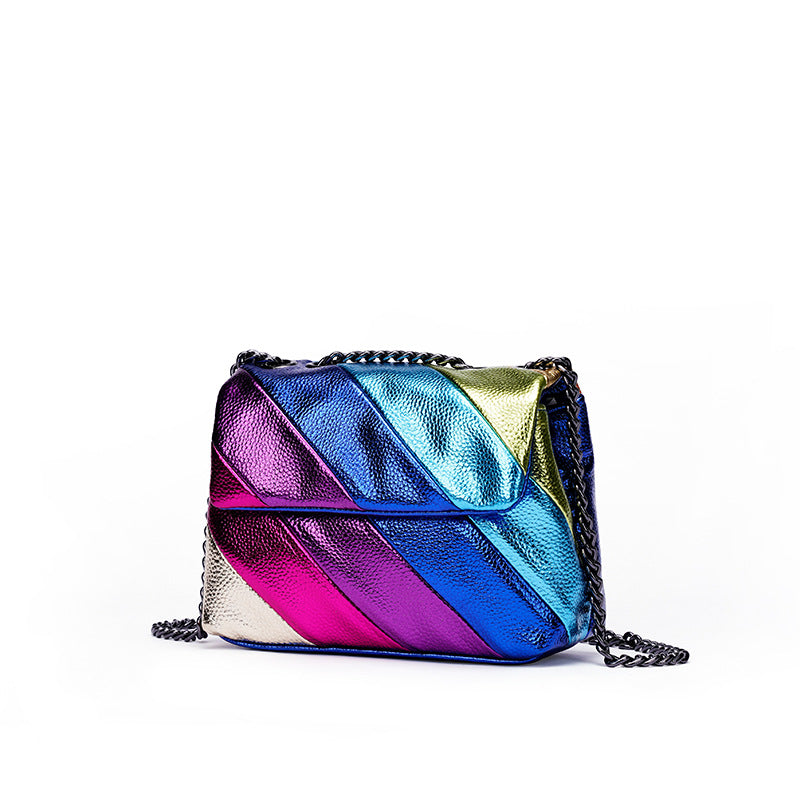Rainbow Contrast Stitching Chain Eagle Head Shoulder Crossbody Bag