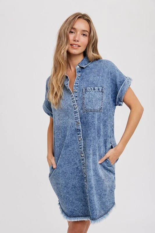 Versatile Loose Cardigan Denim Short-sleeved Dress