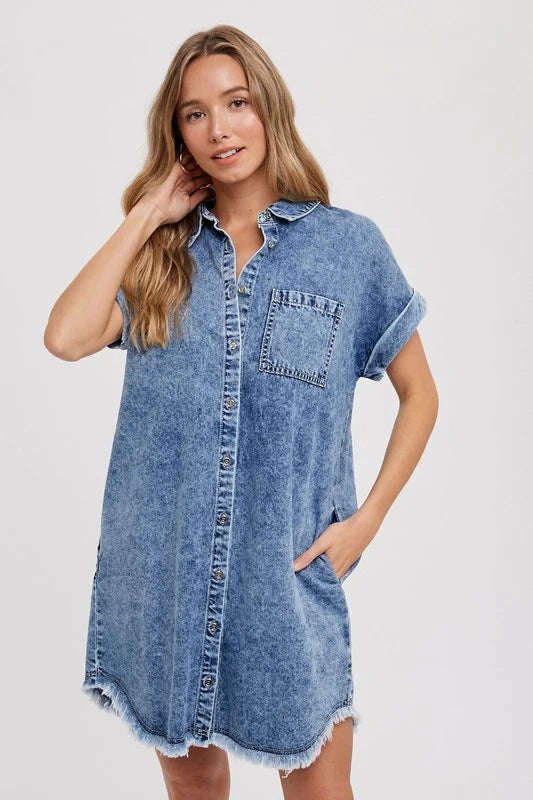 Versatile Loose Cardigan Denim Short-sleeved Dress