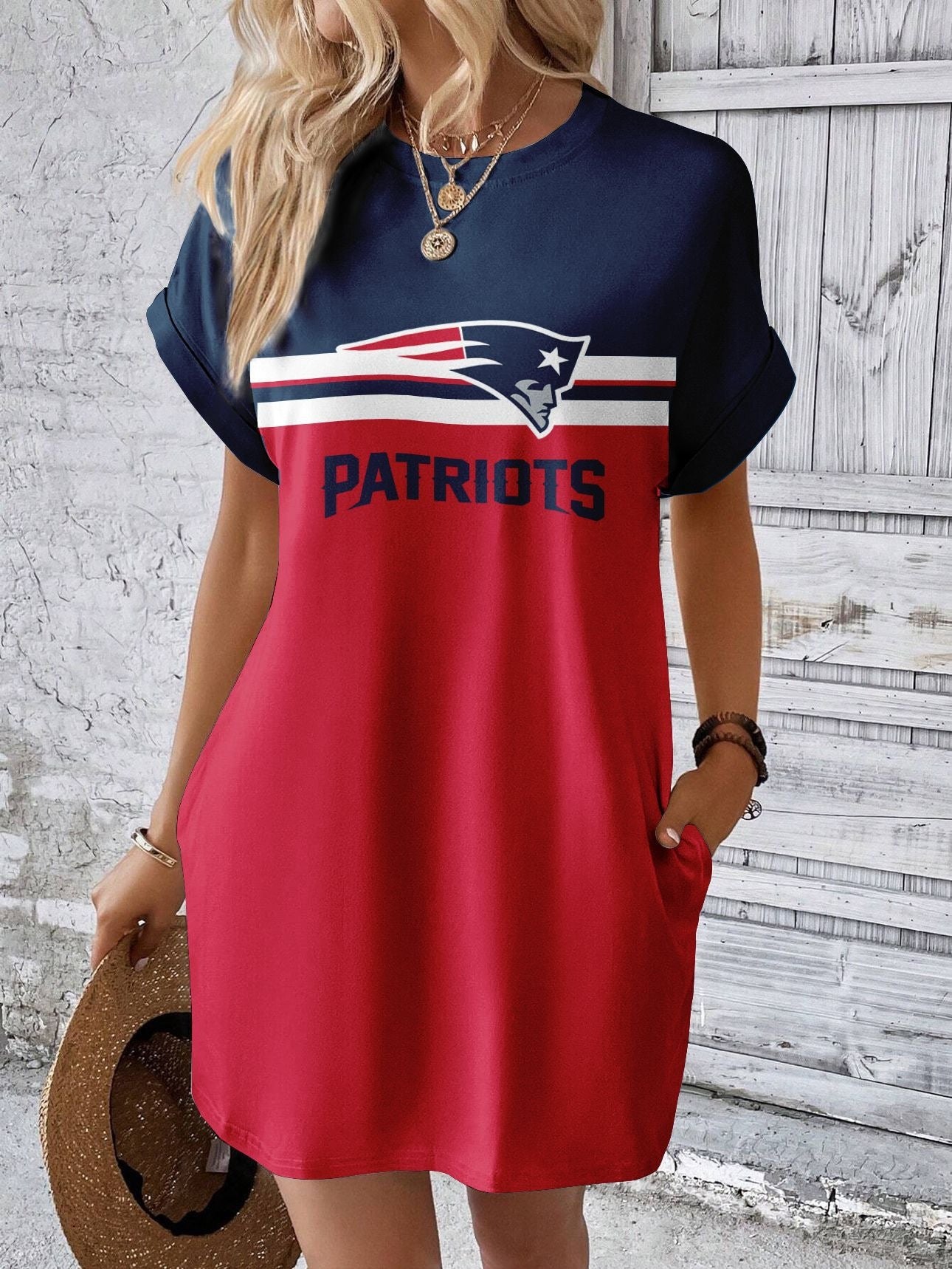 New England Patriots Stylish Team Print Crew Neck Dress