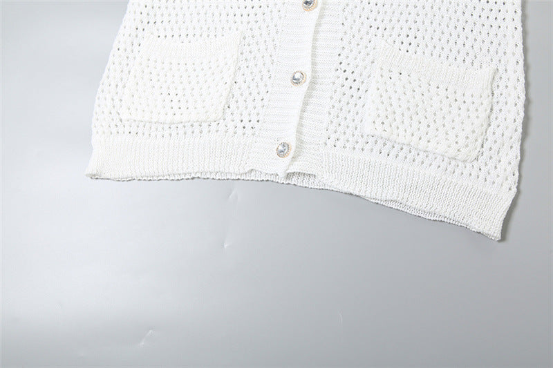 Knitted Lapel Striped Cardigan High Waist Shorts Casual Suit