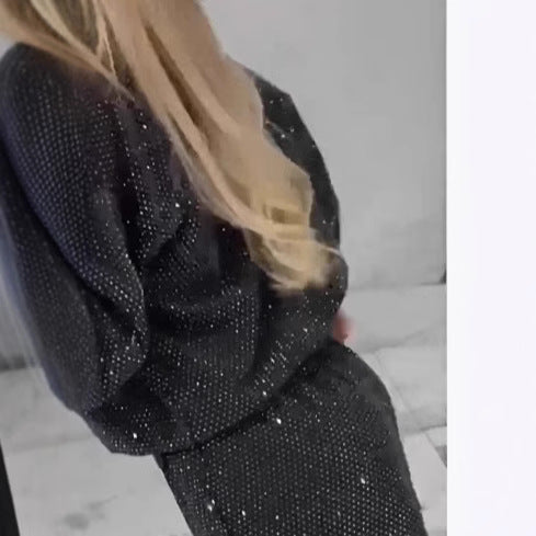 Starry Sky Long-sleeved Round Neck Drawstring Top Wide-leg Two-piece Suit