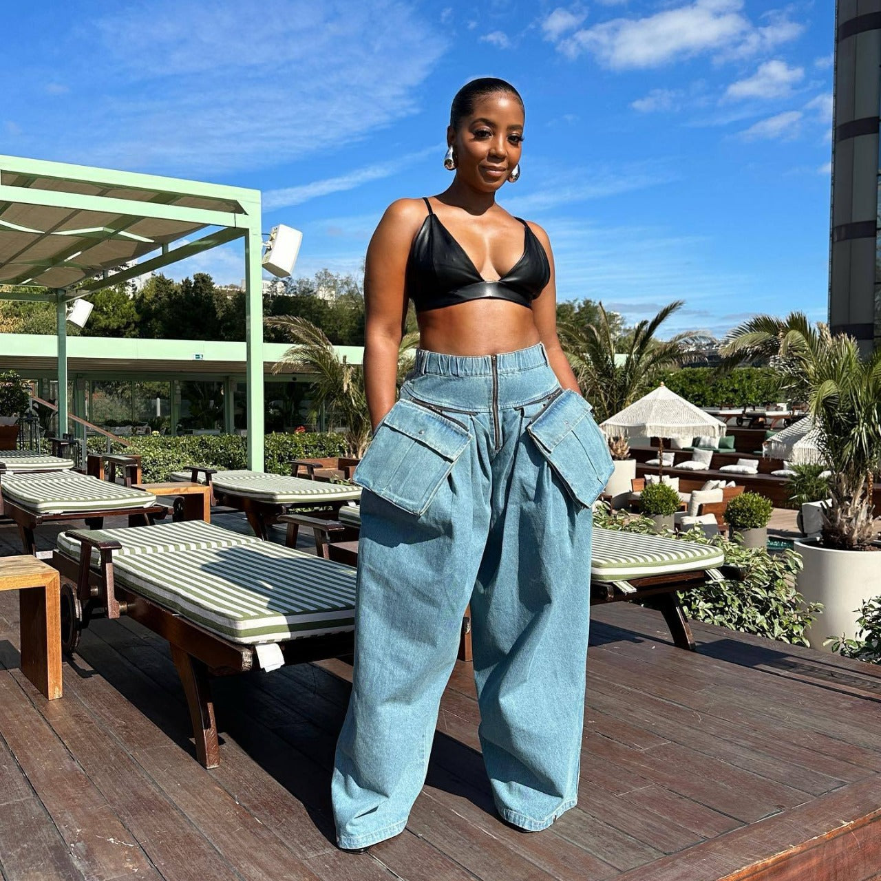 Fashion Retro Wide Leg Loose Heavy Denim Two-piece Suit