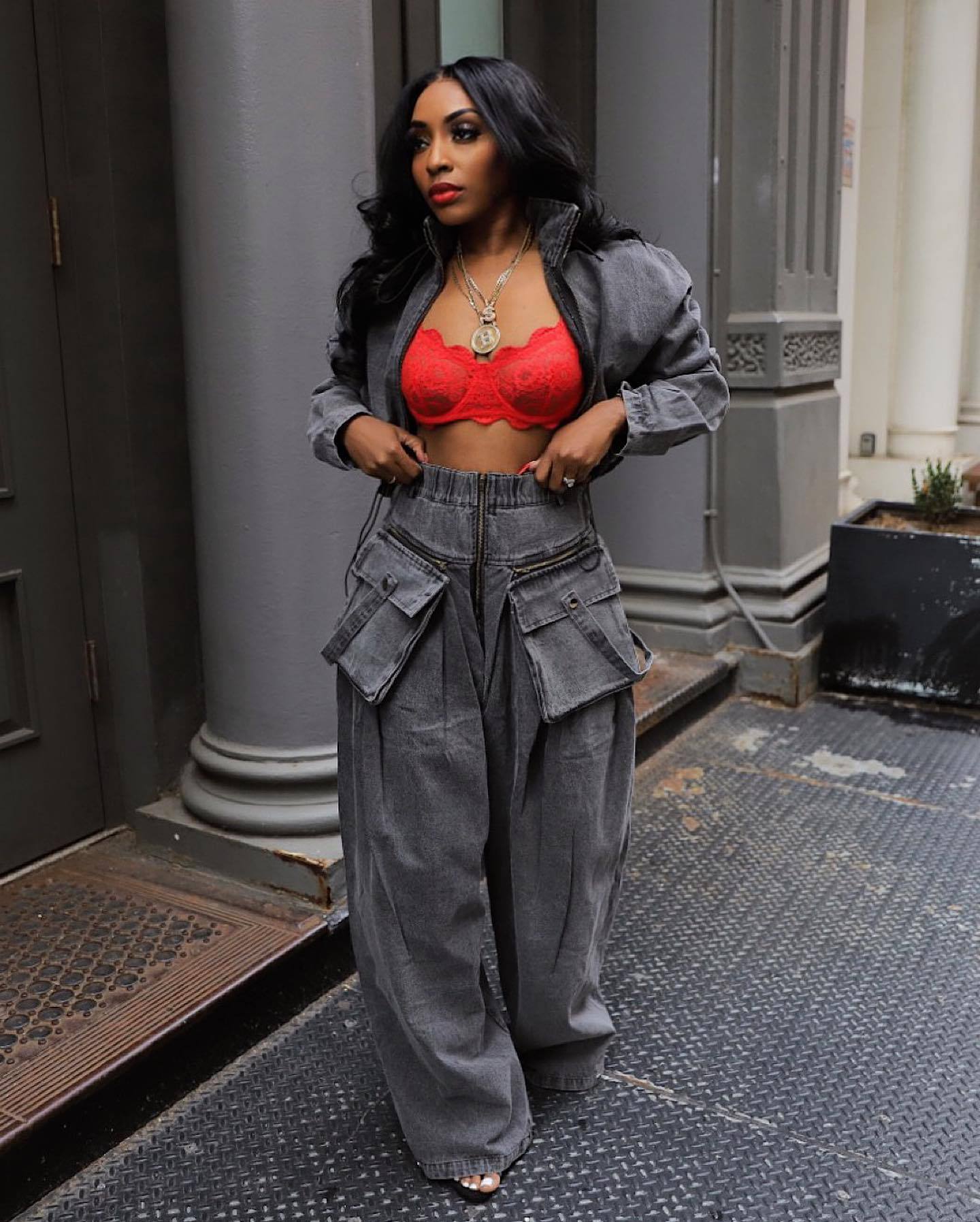 Fashion Retro Wide Leg Loose Heavy Denim Two-piece Suit
