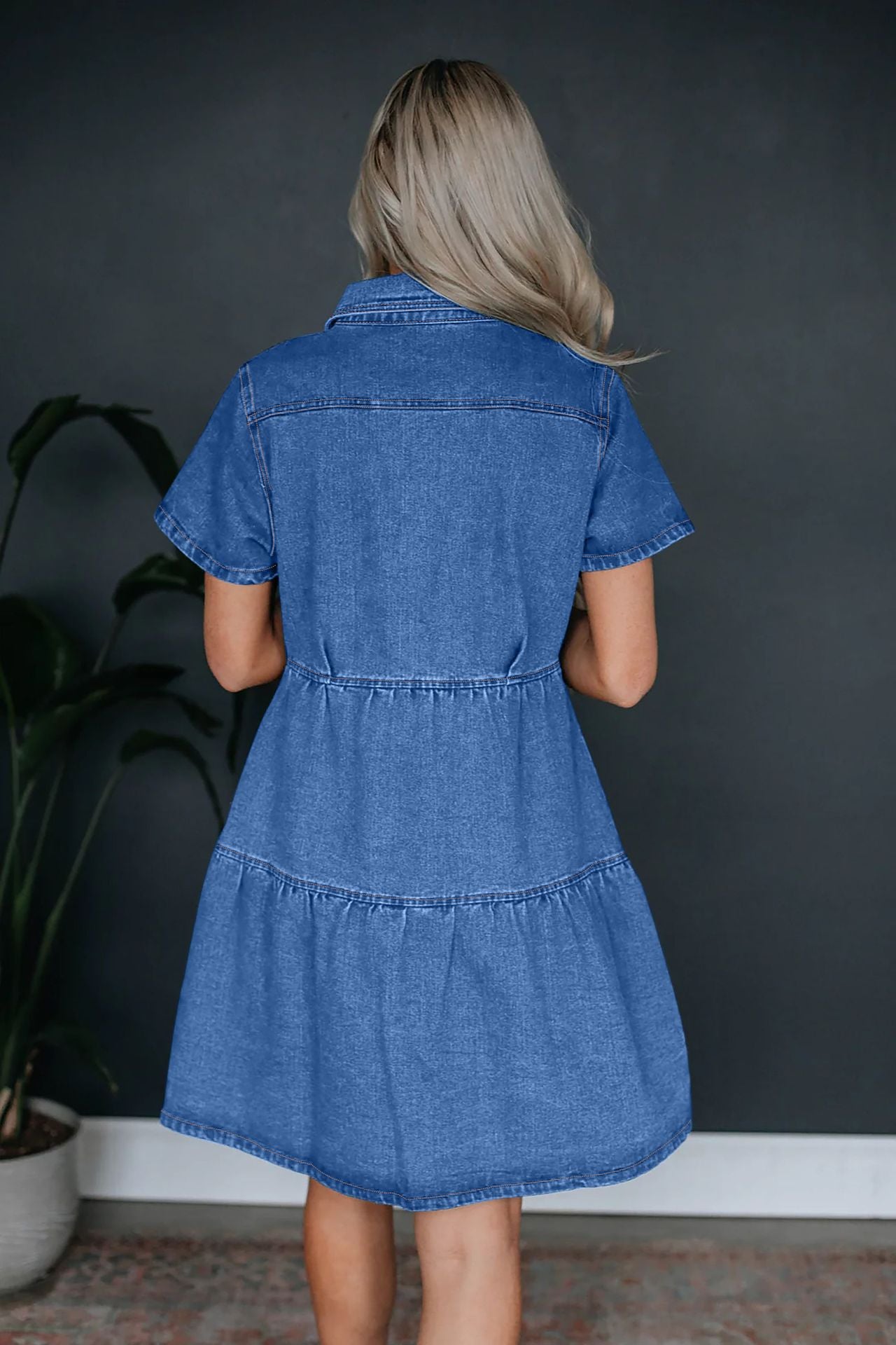 Short-sleeved Lapel Button-down Casual Denim Dress